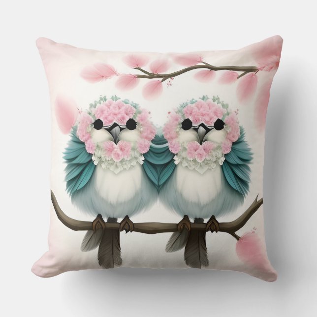 Birds on a Cherry Blossom Branch Cushion (Front)