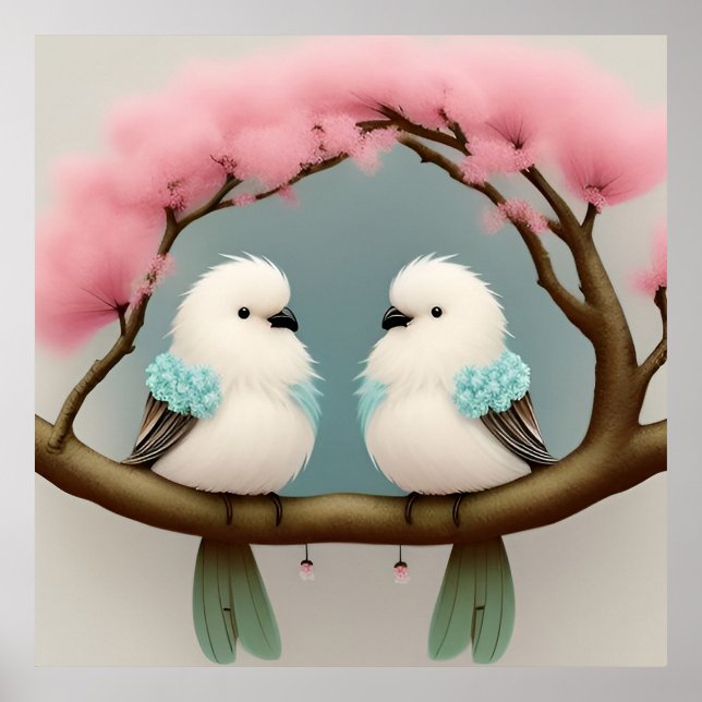 Birds on a Cherry Blossom Branch Poster (Front)