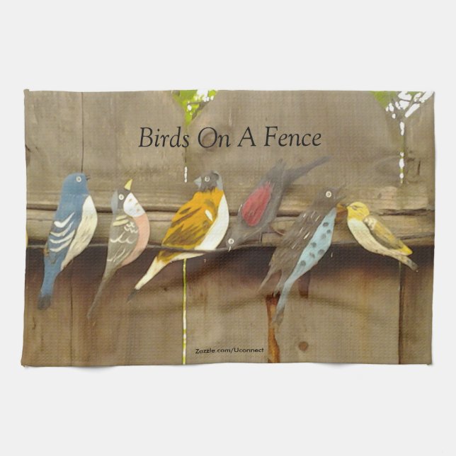 Birds On A Fence - Rustic Tea Towel (Horizontal)