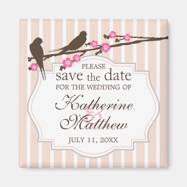 Birds on a Flowering Sakura Save The Date Magnet (Front)