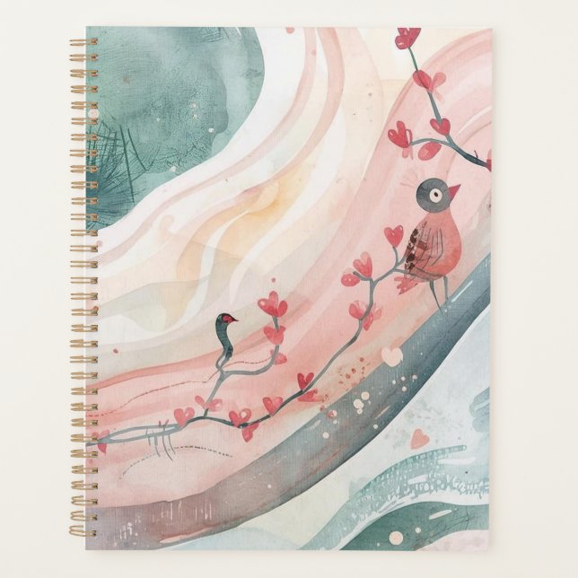 Birds on a Heart Branch  Planner (Front)