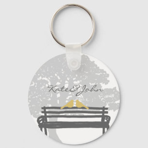 Birds on a Park Bench Wedding Key Ring