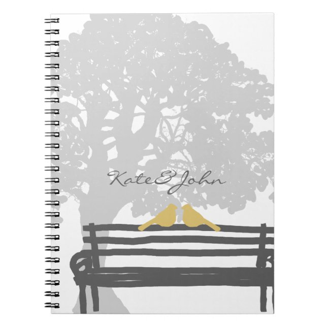 Birds on a Park Bench Wedding Notebook (Front)