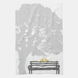 Birds on a Park Bench Wedding Tea Towel