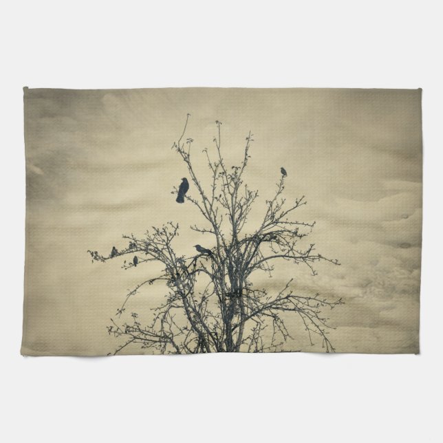 Birds on a tree tea towel (Horizontal)