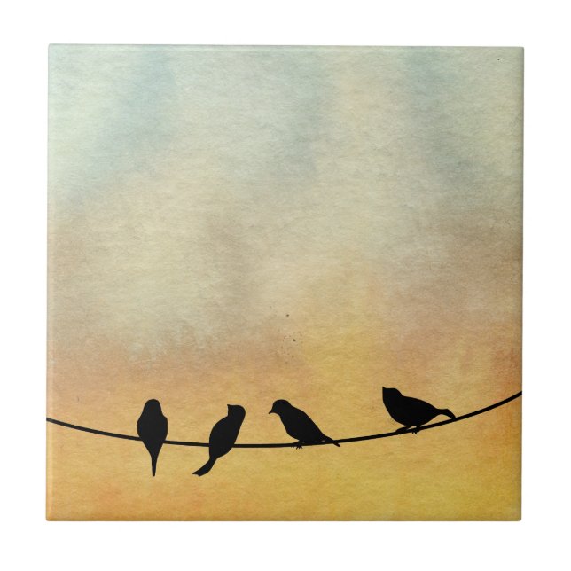 Birds on a wire ceramic tile (Front)