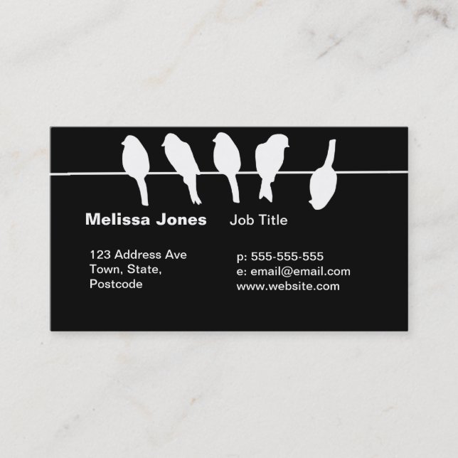 Birds on a wire – dare to be different (black) business card (Front)