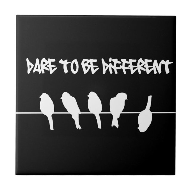 Birds on a wire – dare to be different (black) ceramic tile (Front)