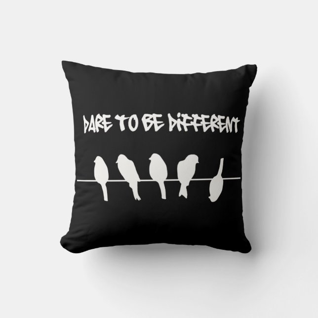 Birds on a wire – dare to be different (black) cushion (Front)