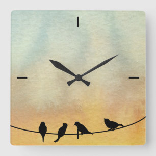 Birds on a wire square wall clock