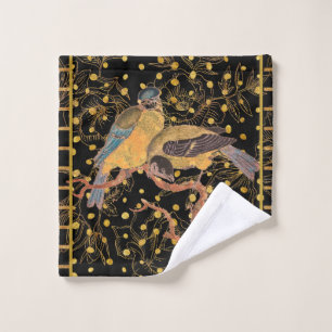 Birds on Black and Gold Elegant Bath Towel Set