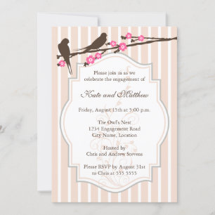 Birds on Blossom Branch Engagement Party Invitation