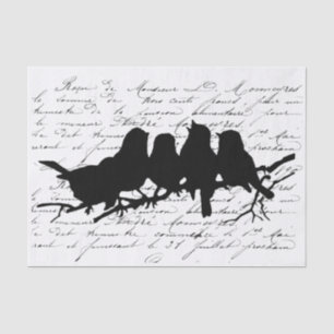  Birds on Branch Black Silhouette Decoupage French Tissue Paper