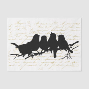 Birds on Branch Black Silhouette Decoupage French Tissue Paper