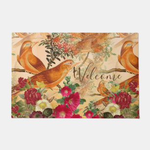 Birds on Branch Teal, Orange, Yellow Welcome Doormat