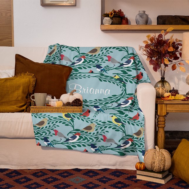 Birds On Branches Personalised Fleece Blanket (Creator Uploaded)