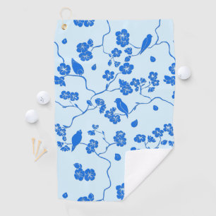 Birds on Cherry Blossoms Blue on Blue Golf Towel