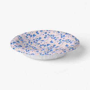 Birds on Cherry Blossoms Blue on Blush Paper Plate