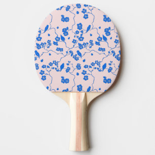 Birds on Cherry Blossoms Blue on Blush Ping Pong Paddle