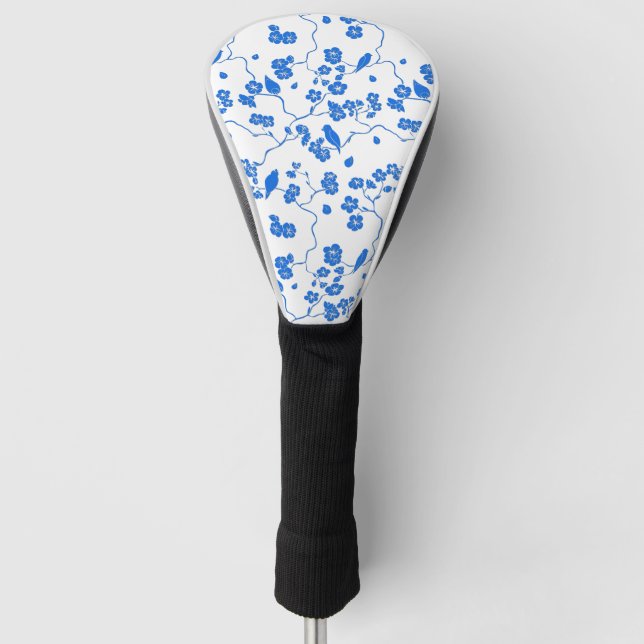 Birds on Cherry Blossoms Blue Print Golf Head Cover (Front)