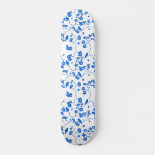 Birds on Cherry Blossoms Blue Print Skateboard