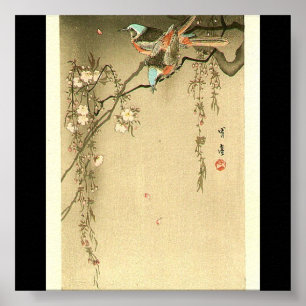 Birds on Cherry Tree by Seitei Watanabe 1851- 1918 Poster