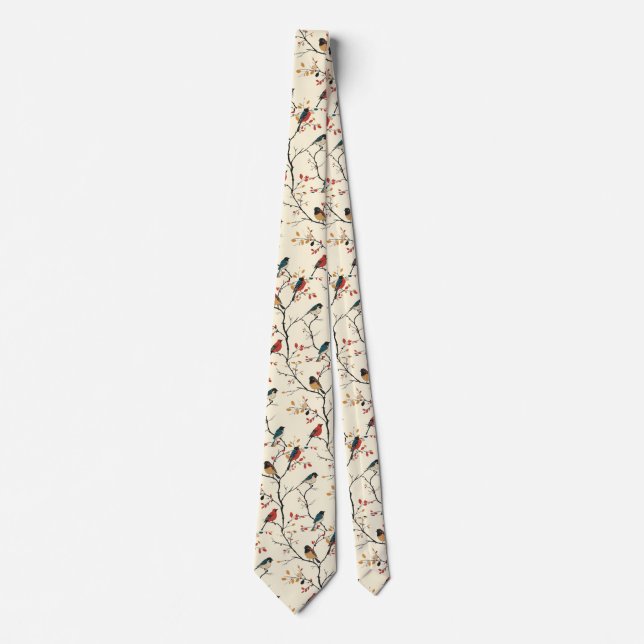 Birds on Cream Tie (Front)