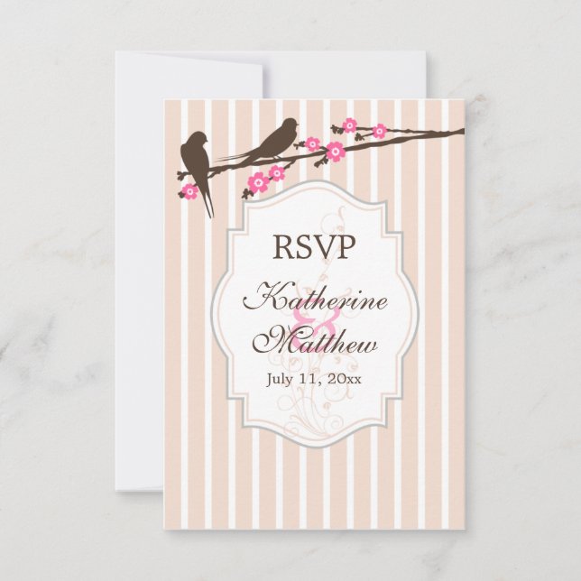 Birds on Flower Sakura RSVP / Reply Cards (Front)