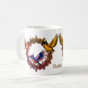 Birds On Flower Wreath Personalised Coffee Mug