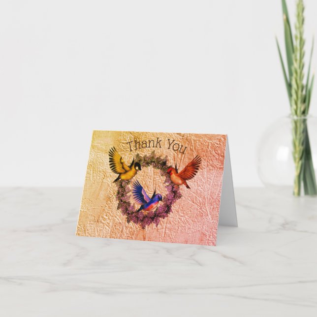 Birds On Flower Wreath Thank You Card (Front)