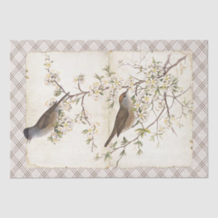 Birds on Flowering Branch Parchment Diamonds Tissue Paper