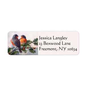 Birds on holly branch return address labels
