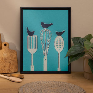 Birds On Kitchen Utensils Kitchen Themed Posters