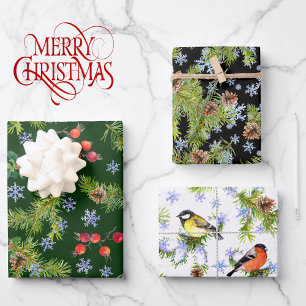 Birds on Pine Tree Natural Setting 3 Coordinates Wrapping Paper Sheet
