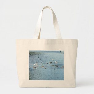 Birds On Summer River Large Tote Bag