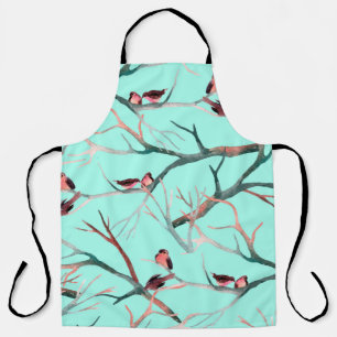 Birds on the tree branches watercolor hand painted apron