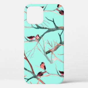 Birds on the tree branches watercolor hand painted iPhone 12 case