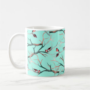 Birds on the tree branches watercolor hand painted coffee mug