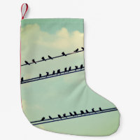 Birds on wires, vintage blue sky.