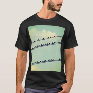 Birds on wires, vintage blue sky. T-Shirt