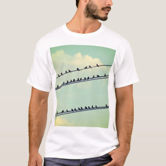 Birds on wires, vintage blue sky. T-Shirt