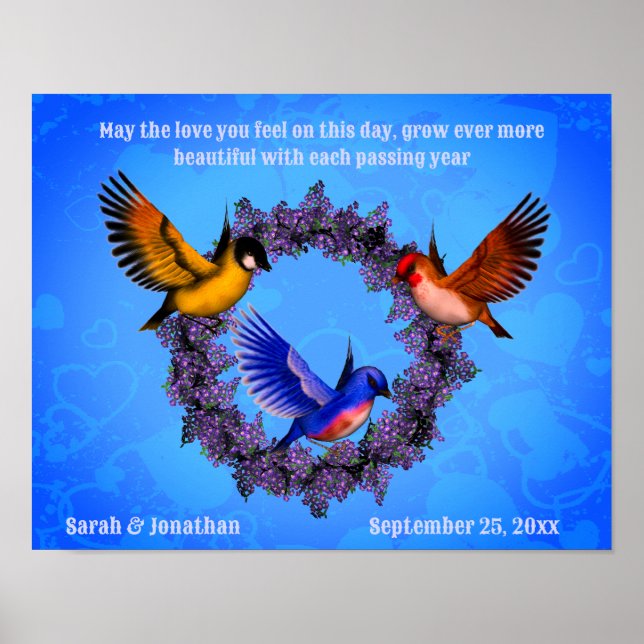 Birds On Wreath Personalised Wedding Gift  Poster (Front)