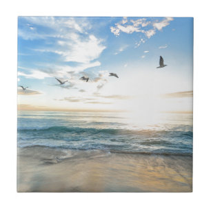 birds over the beach ceramic tile