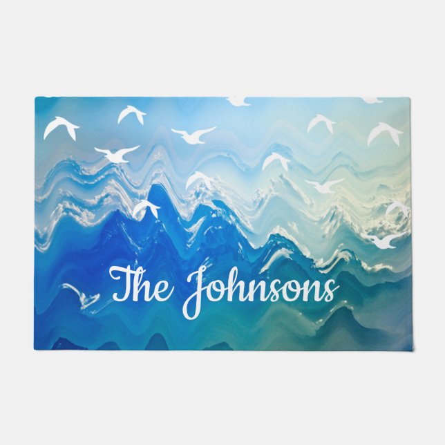 Birds over the Sea Waves Doormat (Front)