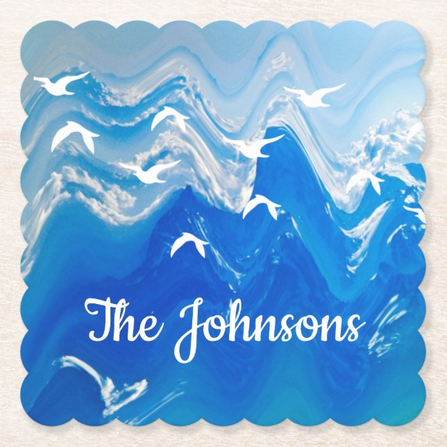 Birds over the Sea Waves Paper Coaster (Front)