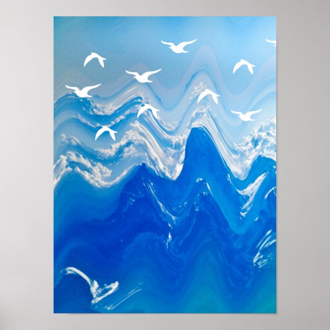 Birds over the Sea Waves Poster (Front)