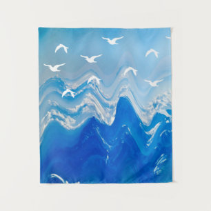 Birds over the Sea Waves Tapestry