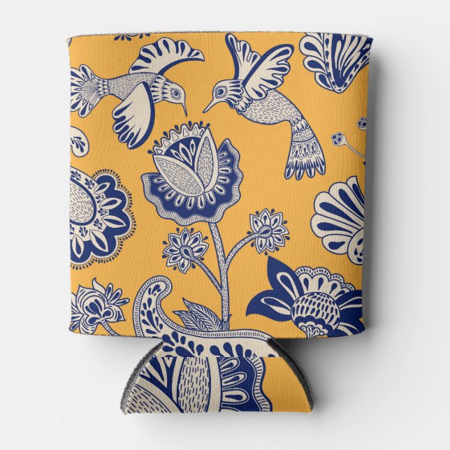 Birds Paisley Flowers Vintage Pattern Can Cooler (Front)