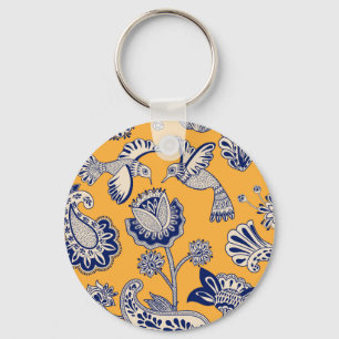 Birds Paisley Flowers Vintage Pattern Key Ring