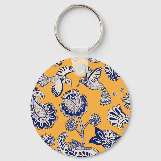 Birds Paisley Flowers Vintage Pattern Key Ring (Front)